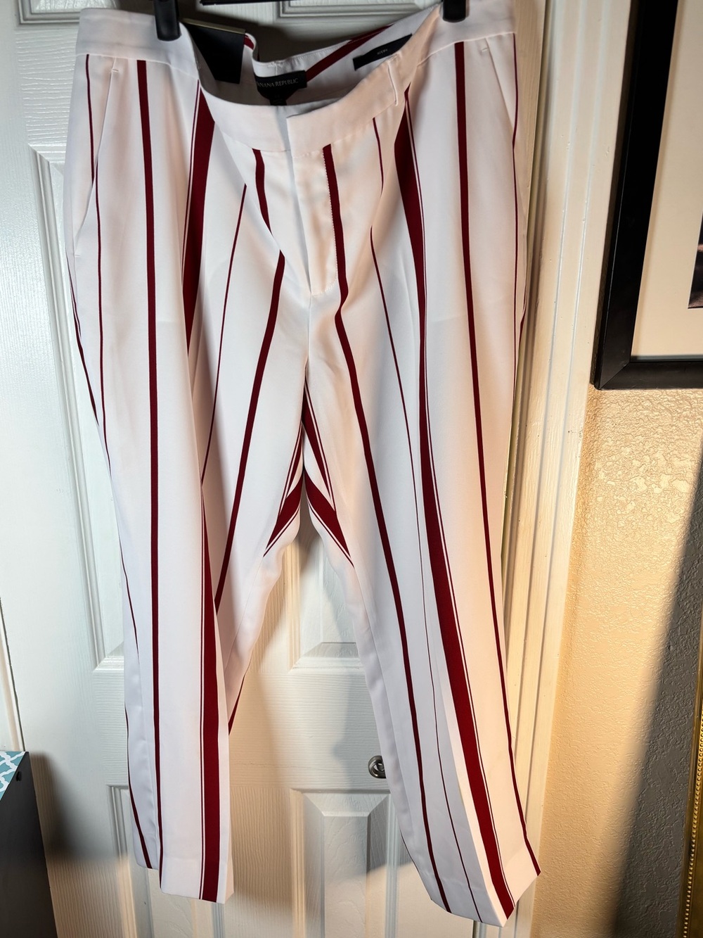 Banana Republic White Pants with Burgundy Vertical Stripes - Picture 6 of 13